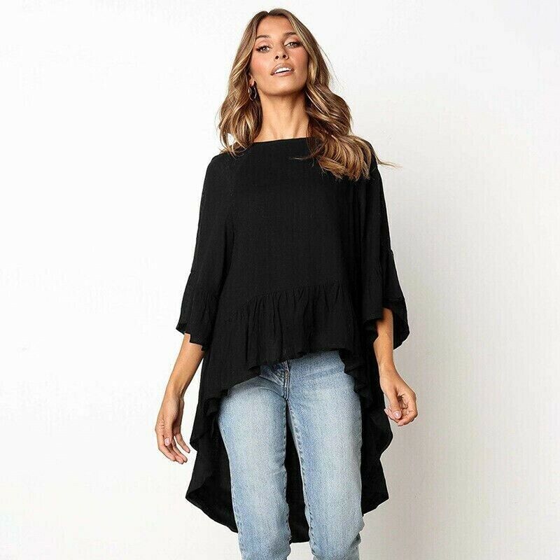 

Womens 3/4 Sleeve Blouse Ladies 2020 Spring Autumn Solid Pullover Shirt Loose Baggy Casual Tunic Top Jumper Femme Clothes, Black