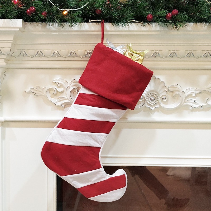 

Large Chirstmas Decoration Stocking Stripe Christmas Sock Gift Bag Christmas Tree Decoration Hang Storage Bag Party Supplies VT0756