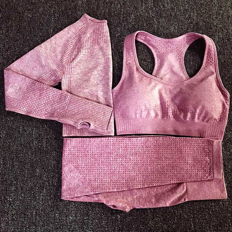 

Women 3 Pcs Sports Suits Set Yoga Sets Gym Fitness Athletic Pants Joggers Sportswear Leggings Shirt Bra Seamless Sports Active, Black