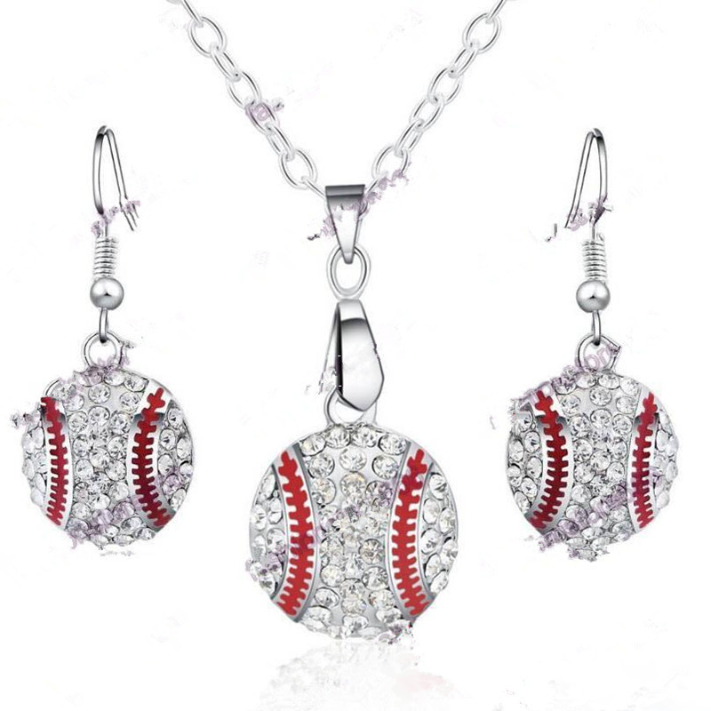 

Crystal Baseball Pendant Earrings Necklace Jewelry Sets Fashion Sports Jewelry Best Friend Gift For Team Club Base Ball Lovers T0216, As picture