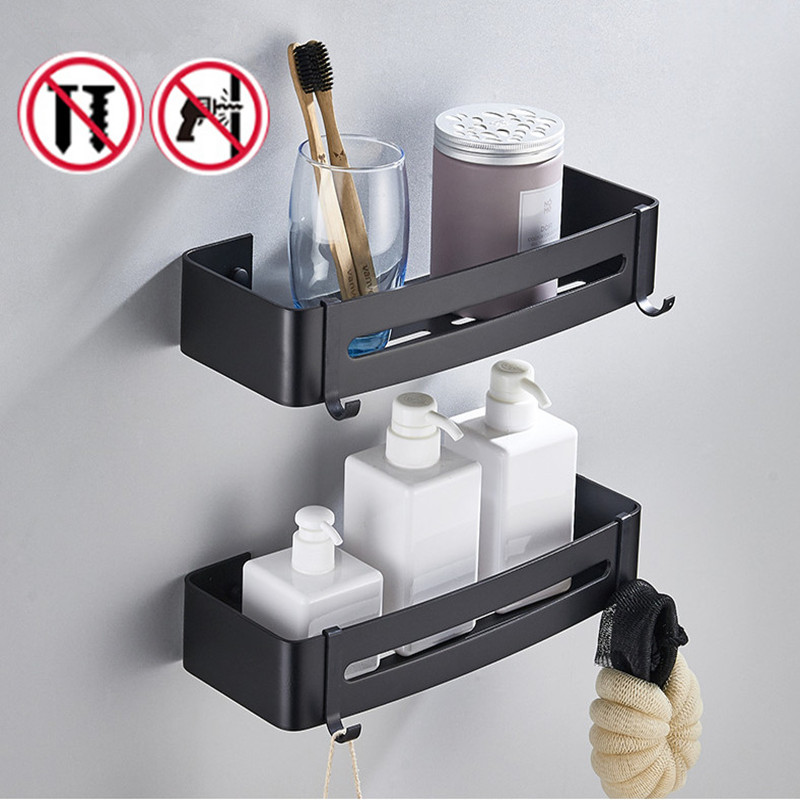 

Punch-free bathroom shelf bathroom corner corner wall-mounted black space aluminum storage