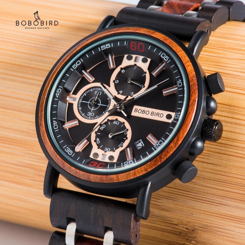 

BOBO BIRD relogio masculino Watch Men reloj hombre Wooden Wristwatch Chronograph Military Watches in Gift Box Customization JS18 LY191213, Bronze