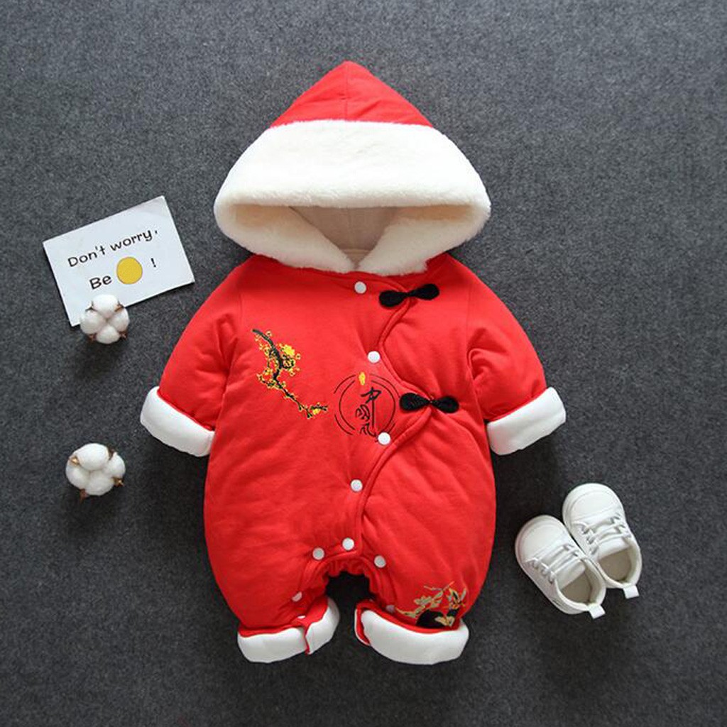 

Baby Girls Boys Jumpsuit Clothes 2020 Newborn Toddler Baby Boys Girls Hooded Romper Jumpsuit Thickened Outfits Clothes, Red