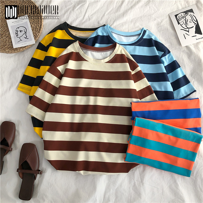 

Duckwaver summer shirts for Women 2020 Chic Fashion Striped Oversize t shirt rock women Sweet large shirt tee top Female, Blue