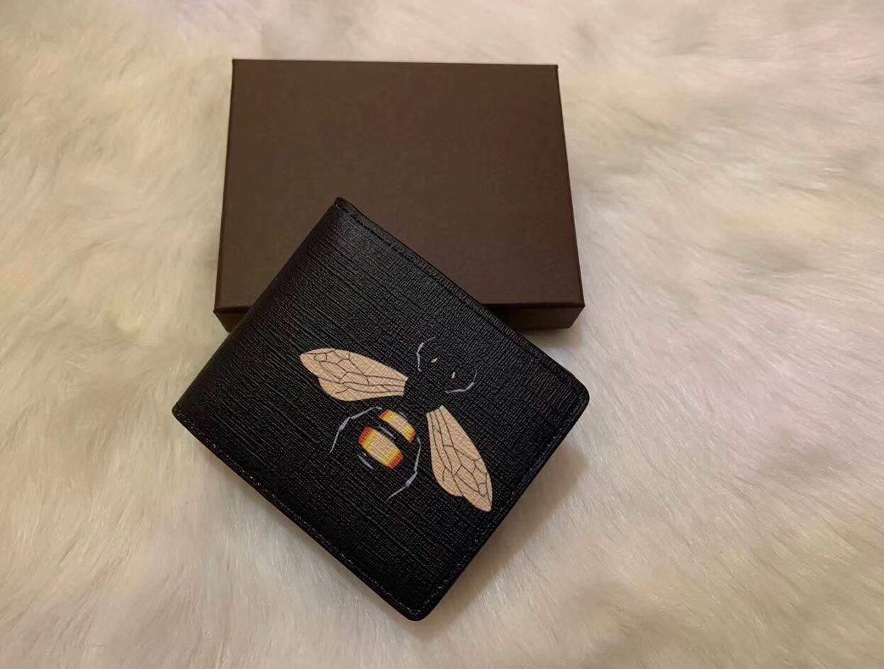 

Mens leather top Wallet Men 2019 Coin Wallet Small Clutches Men's Purse Coin Pouch Short Men Fold Wallet with box, Black bee