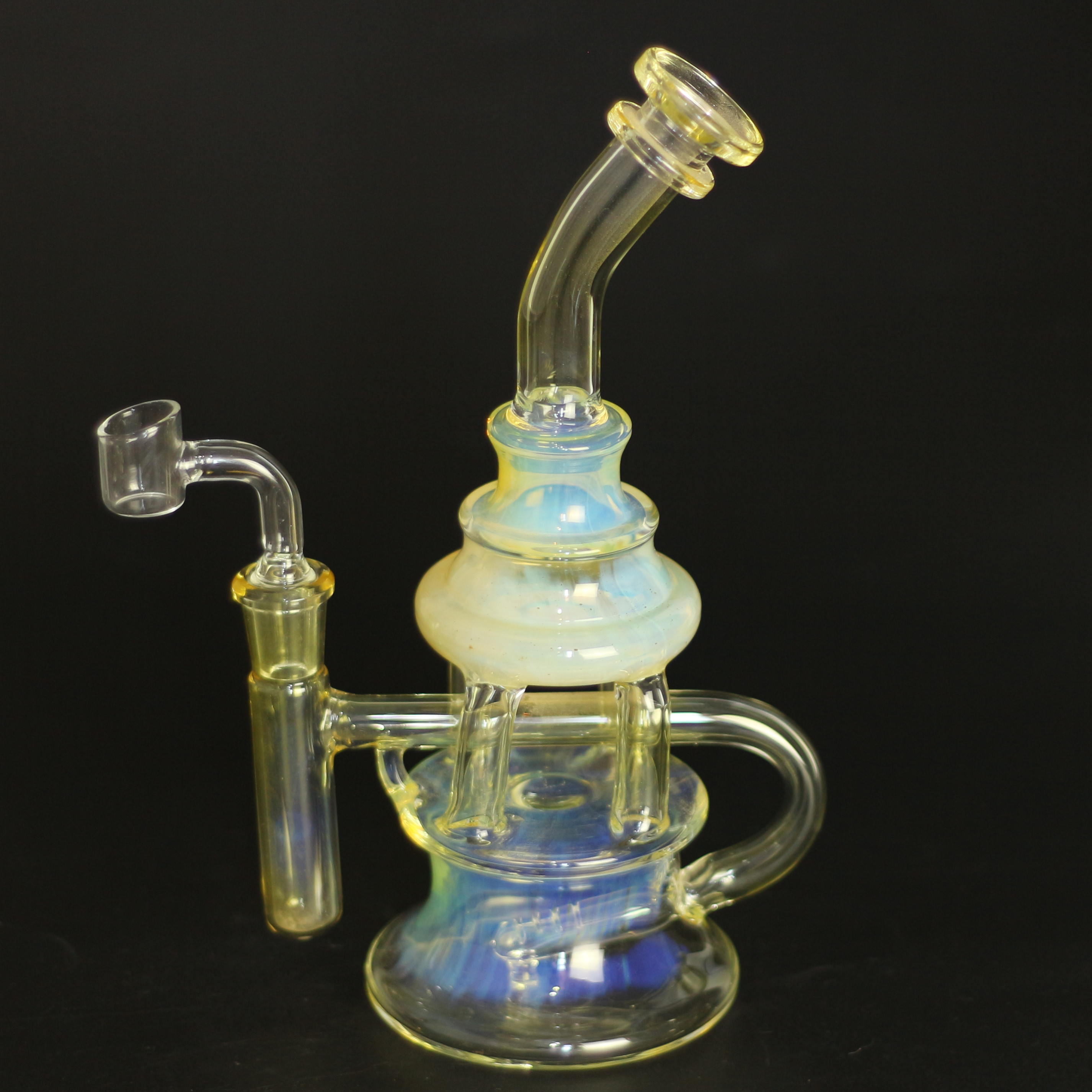 

hots 9inch Silver Fumed Colored Dab Oil Rigs Heady Glass Bong with 4MM Quartz Banger Nail Recycler Oil Bubbler Cyclone Perc Glass Water Pipe