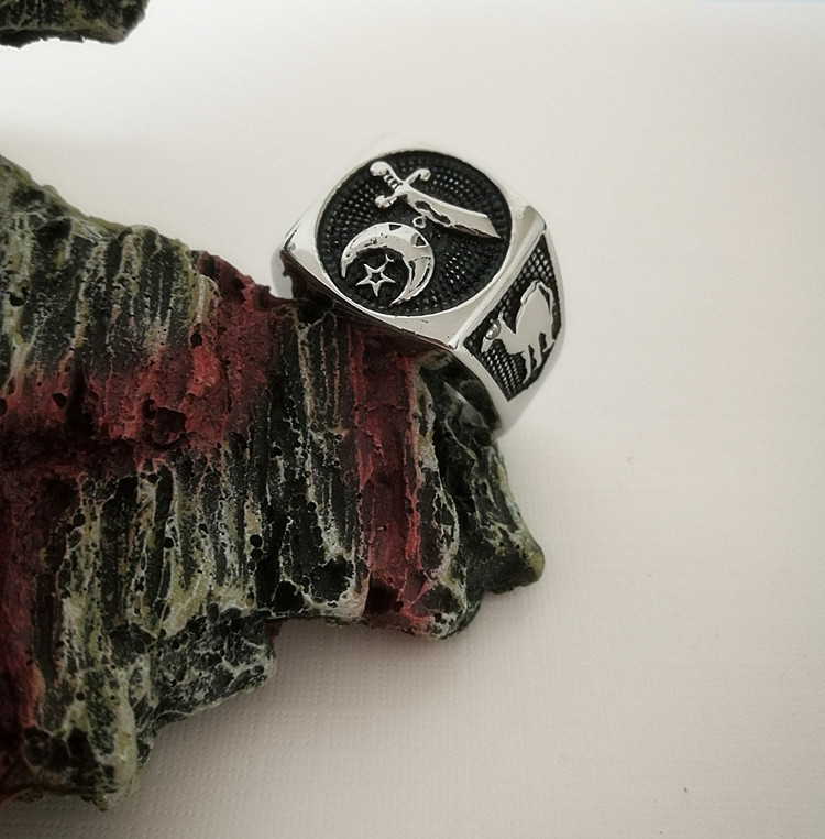 

Men's Religious Camel Hat Sword Shrine Ring Masonic Muslim Moon and star Shriner Ring Jewelry Items Fashion Antique Stainless steel 18k Gold