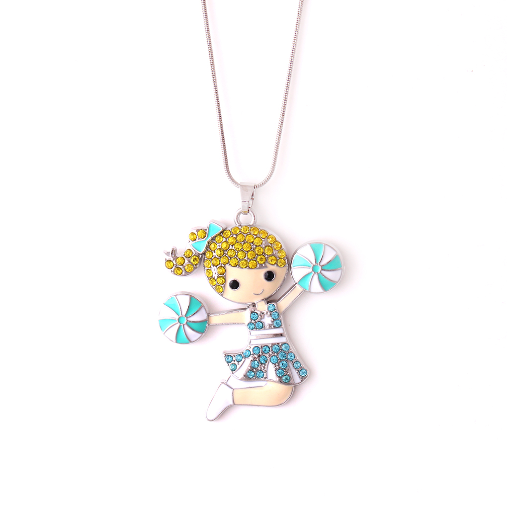 

Fashion Crystal Cheerleader Cartoon Figure Dance Girl Pendant Cheerleading Girl Sports Snake Chain Necklace