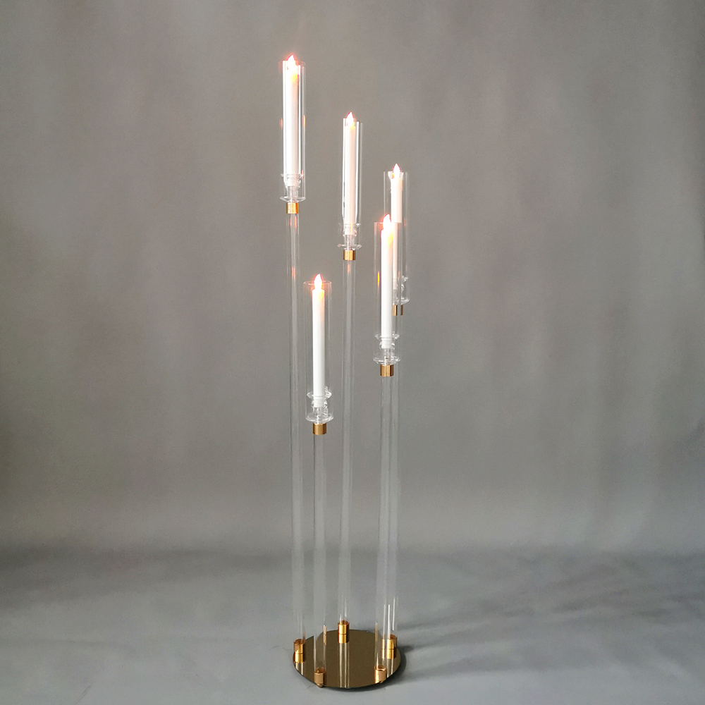 

Crystal Candle Holders 5 Heads Table Candelabra Wedding Centerpiece Pillar Stand Road Lead Party Candlesticks Home Decoration