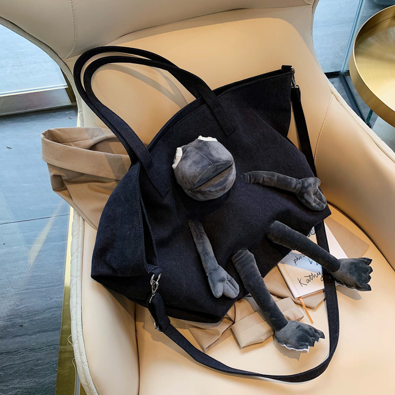 Designer-Female shoulder bag new cute doll canvas Korean fashion wild large capacity shoulder Messenger bag