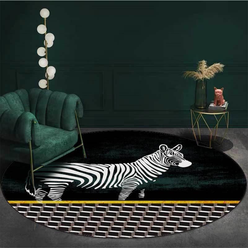 

Fashion Dark Green Carpet Zebra Geometric Mosaic Pattern Round Carpet For Living Room Animal Printed Coffee Table Rug Circle