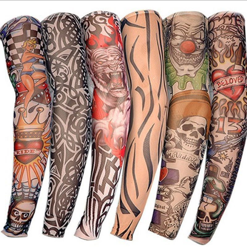 

2021 Fashion Elastic Tattoo Sleeves Riding UV Care Cool Printed Sun-proof Arm Protection Glove Fake Temporary Tattoos for Men Women