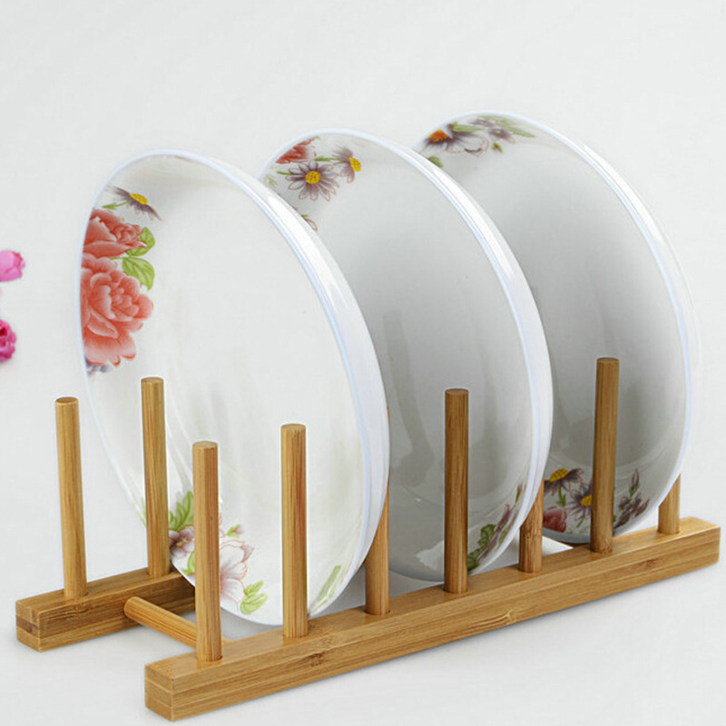 

New Creative Bamboo Plate Drain Rack Pot Lid Dish Bowl Cup Display Holder Book Storage Shelf Kitchen Organizer