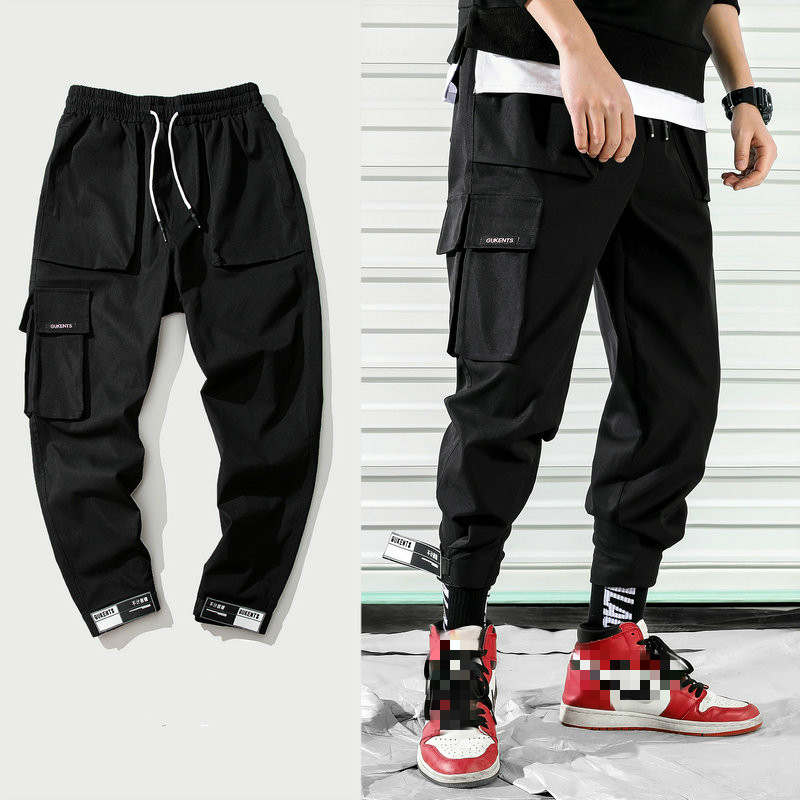 

Januarysnow Brand Designer New Fashion Cargo Pants Men Street Style Cotton Jogger Pants Men Casual Slim Sweatpants Men, Black