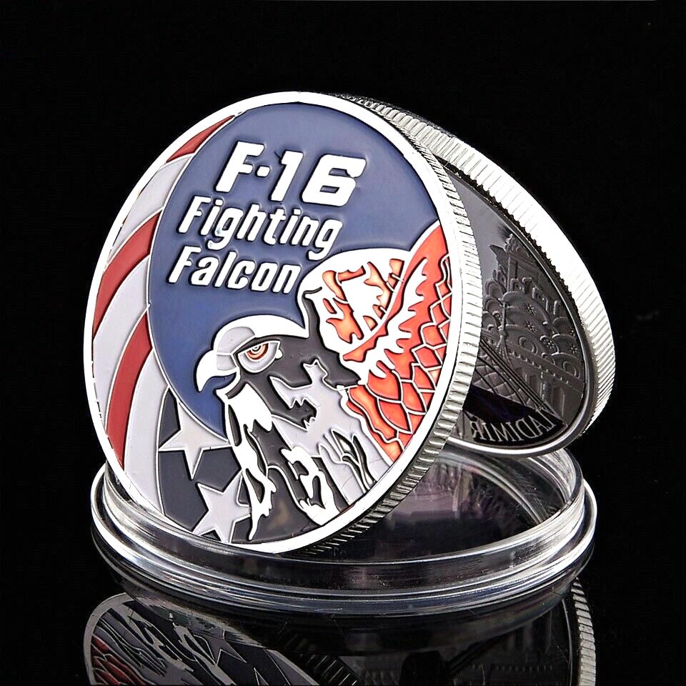 Challenge Coin American Combat Aircraft F16 Helicopter Falcon US Eagle Military Silver Plated Coin Collectible-image-521856358