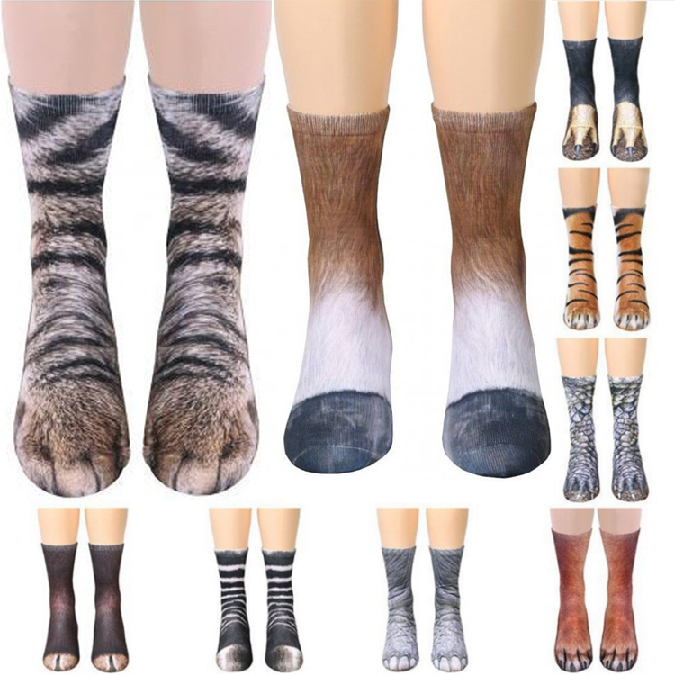 

Adult 3D printing animal feet sock 14 style Unisex Adult Animal printed socks lifelike animal socks fashion Cat jio stockings JJ73, Mixed styles