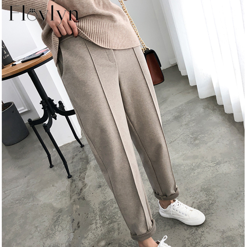 

Warm Thicken Winter Women Suit Pants Elastic Waist Women Pencil Pants Plus Size Office Ladies Long Elegant Trousers, As picture