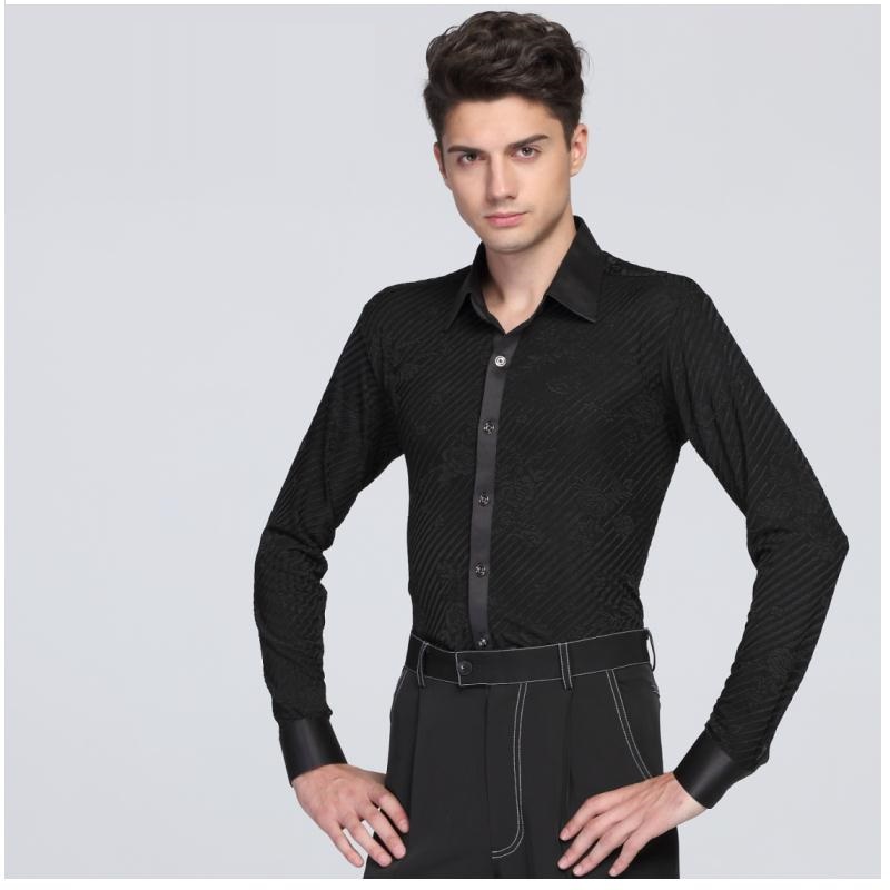 

Male Latin Dance Suit Adult Latin Dance Shirt Mens Shirts Training Clothes Modern Rumba Cha-cha Samba Jive Ballroom Coat B-6999, Black