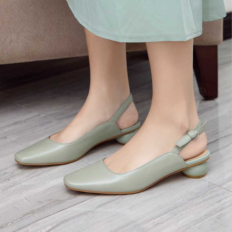 

2020 Summer Women Sandals Elegant Office Shoes Green Beige Yellow Comfortable Sandals Sweet Slingbacks Shoes Woman