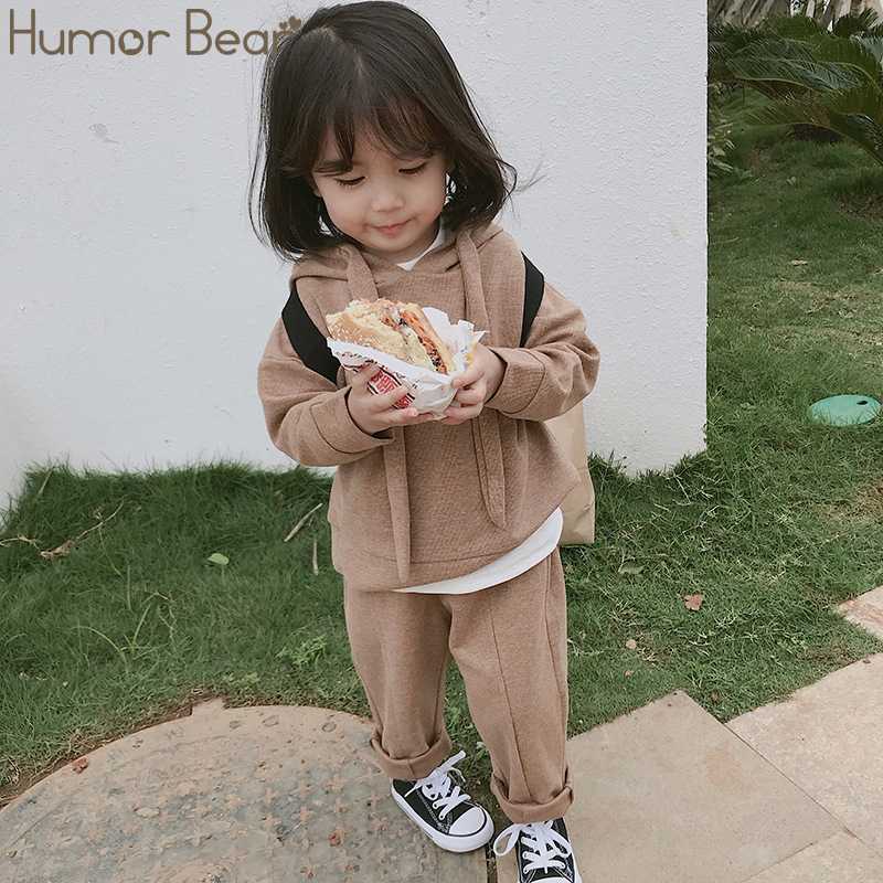 

Humor Bear New Girls Children Clothing Set Autumn Clothes Tracksuit Set Long Sleeve Cap Top + Trousers 2Pcs Girls Sport Suits, Gray
