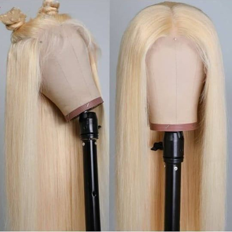 

24inch #613 Silky Straight Top Quality Synthetic Lace Front Wig Heat Resistant Long Hair Light Blonde For Black Women Cosplay Wig