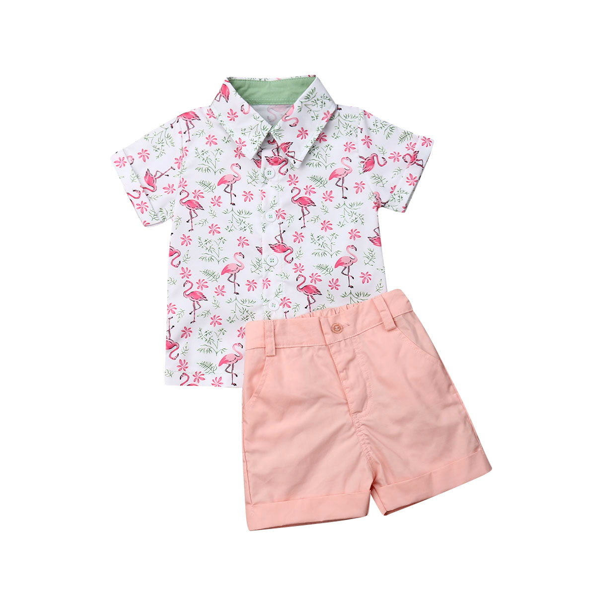 

Emmababy 2019 Summer Fashion Toddler Kids Baby Boy Clothes Flamingo Shirt Tops+Pants Gentleman Beach Outfits Clothes 2PCS Set, Pink