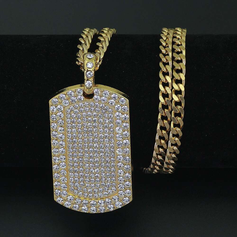 

hip hop diamonds dog tag pendant necklaces for men luxury crystal pendants alloy rhinestone gold cuban chain necklace jewelry free shipping