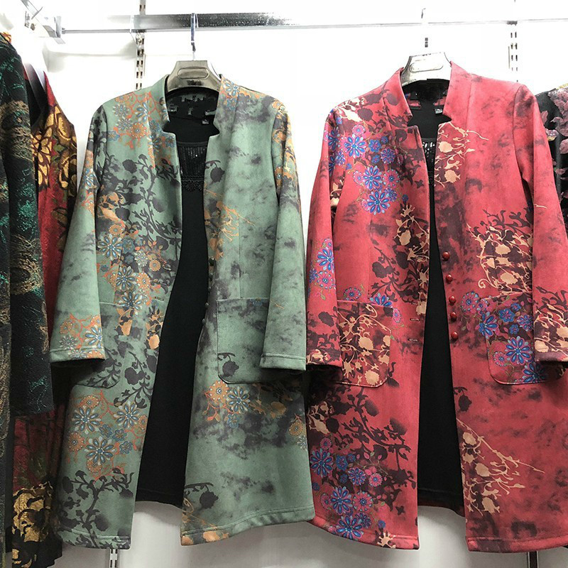 

Plus Size 2019 New Spring Autumn Women Long Sleeve Jackets Coat Female Outwear Casual Pocket Floral Print Coat Chaqueta Mujer