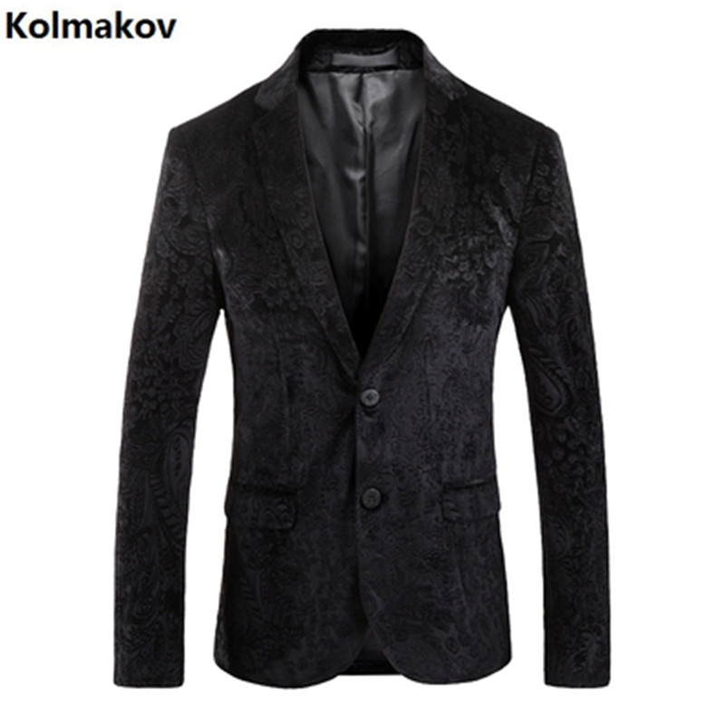

2020 Spring new Men's Printed Blazer Men fashion European style Jacket Slim Fit Men's Single breasted Blazers British Style Suit, Black