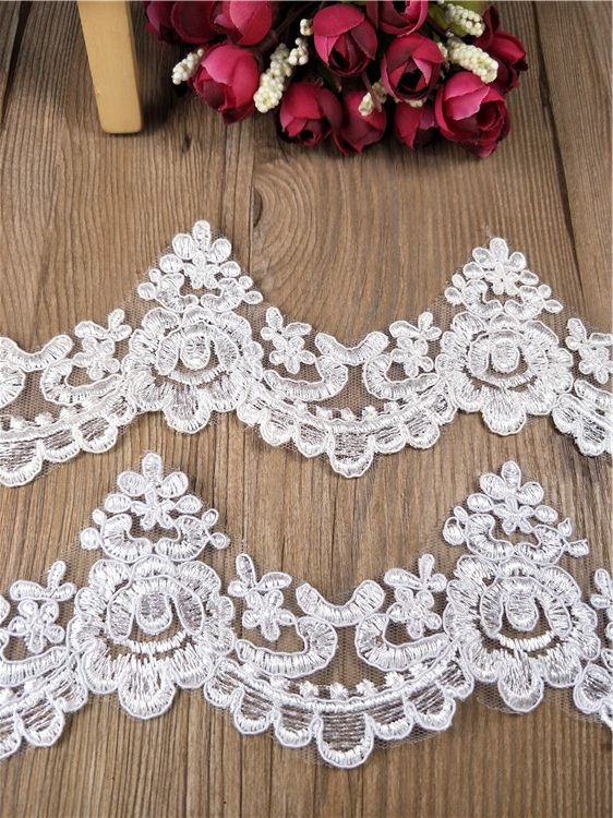 

Sequins Lace Trim White Sewing On Lace Fabric Applique For Wedding Bridal Dress Diy Skirt Decoration Accessories