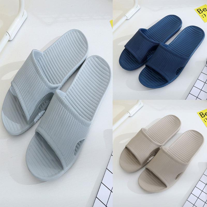 

2020 New Fashion Men's Slippers Summer Beach Flip Flops Stripe Flat Slides Bathroom Non-slip Flip Flops Chaussures Femme FN60, Blue