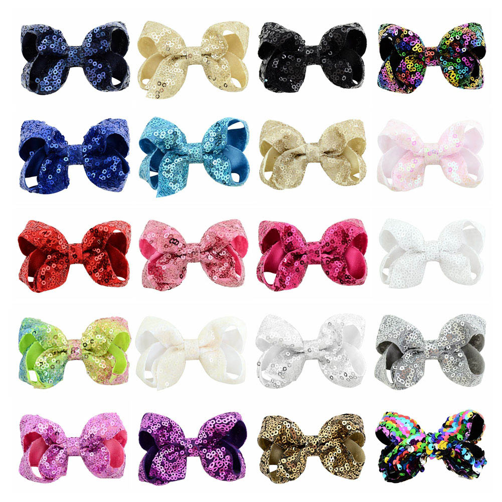 

Kids sequins bowknot hai clips embroidery flash big bow for baby childrens party birthday wedding hair accessories gifts, Slivery;white
