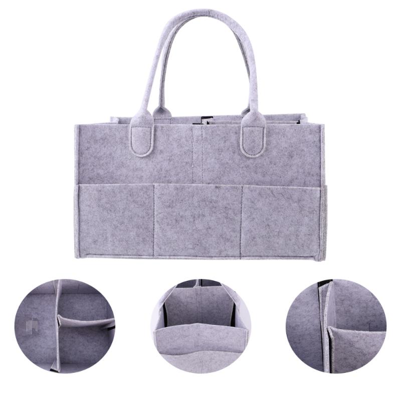 

Travel Mommy Bag Felt Baby Diaper Caddy Portable Nursery Tote Organizer Storage Basket (Light Grey