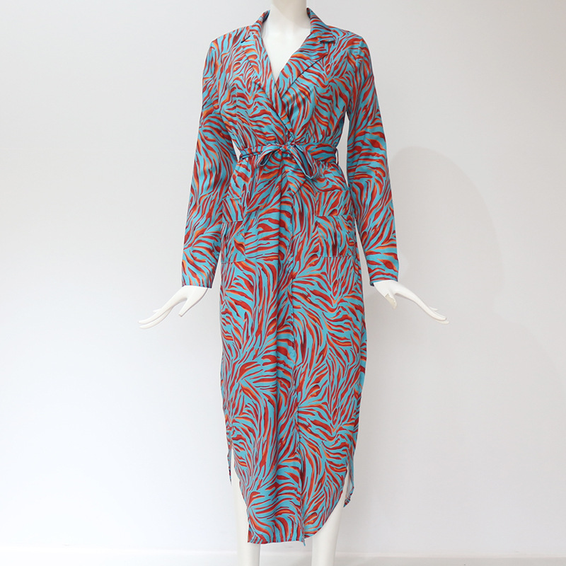 

Women Long Dress Floral Print Summer Maxi Chiffon Beach Dress Elegant Party Dress Long Sleeve Office Shirt, 4#