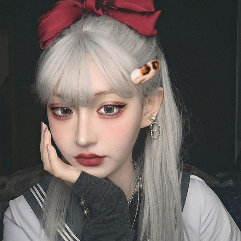 

AILIADE Wigs Hair Long With Bangs Gray White Platinum Mixed Synthetic Heat Resistant Straight For Woman Cosplay Lolita Party, T1b/613
