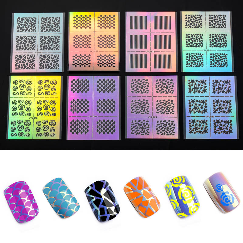 

12 transfer paper DIY female fashion hollow nail polish glue glue stamp template sticker label tableware laser sticker, C8