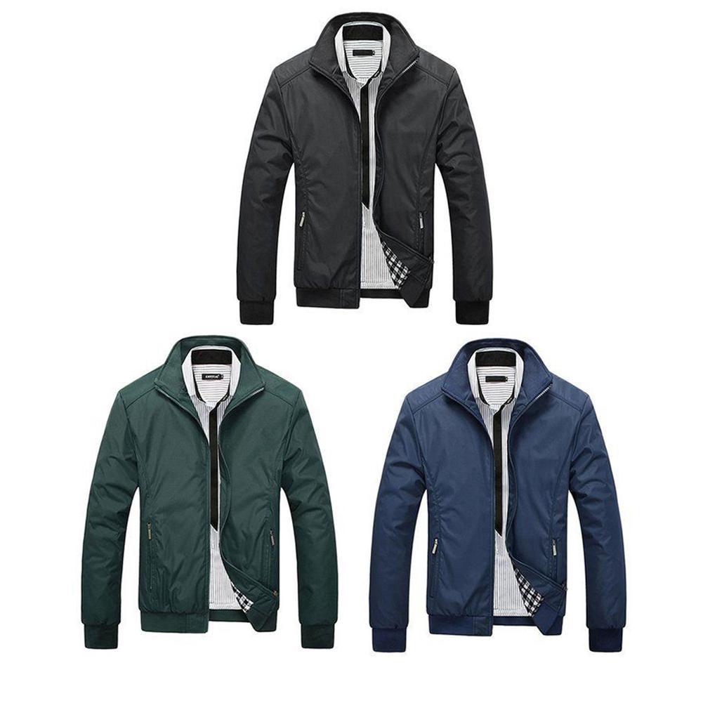 

Spring And Autumn Stand-up Collar Men Jacket Clothing Loose Coat Long Sleeved gift for boyfriend Soft material exquisite design, Blue