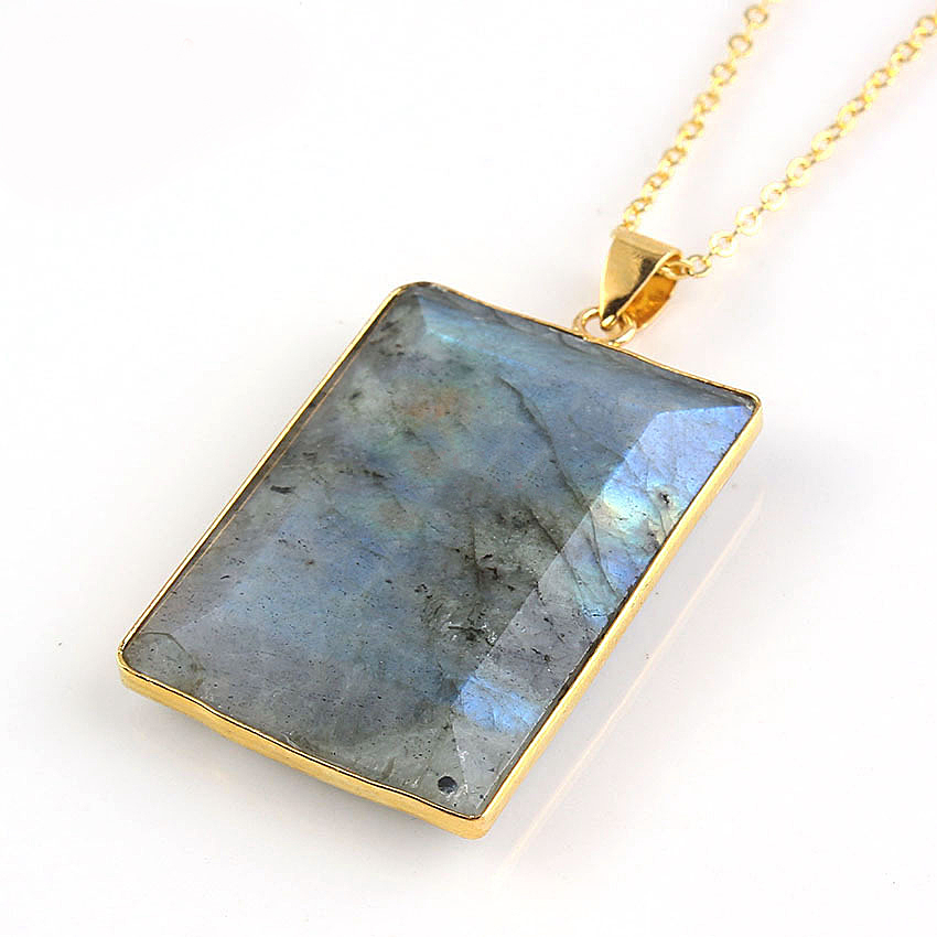 

12 Pcs Vintage Natural Labradorite Gemstone Pendants 18K Gold Plated Europe popular Style Pendant Jewelry