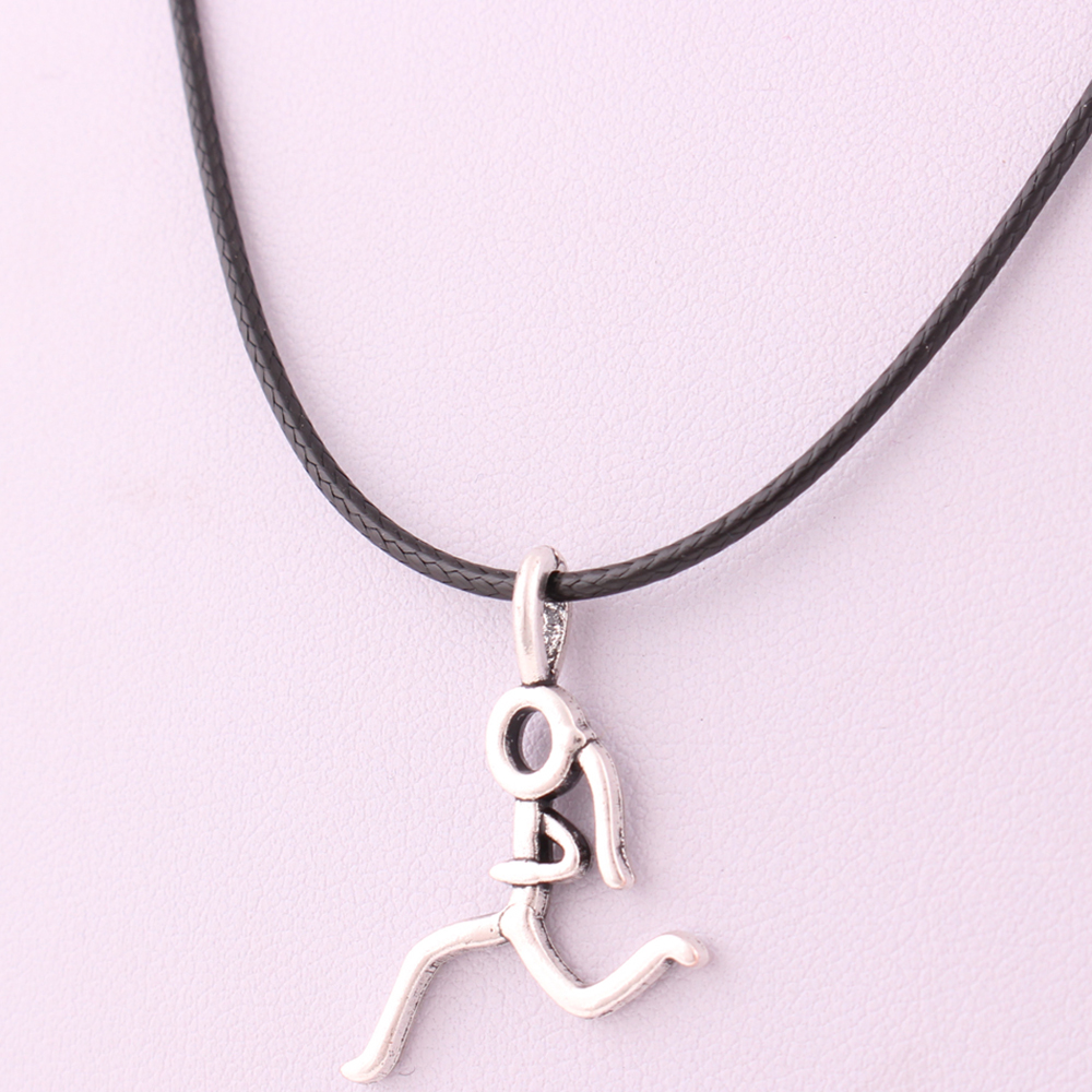 

Simple Style Stick Figure Running Girl Cartoon Leather Necklace Runner Sports Women Jewelry, Silver