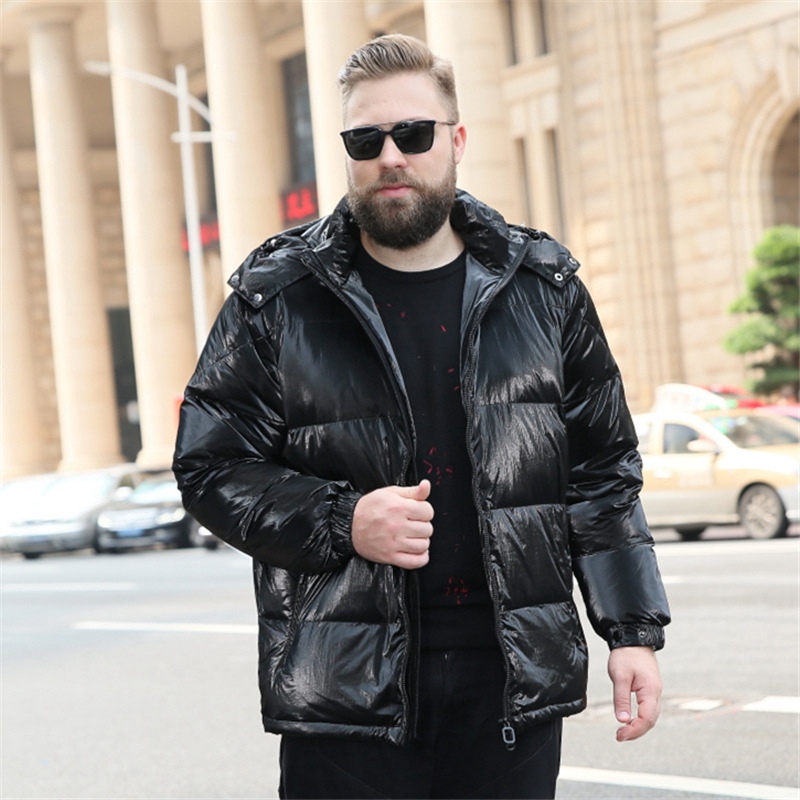 

170kg winter men's large size collar collar thick short section bright down jacket special body tide fat plus fertilizer plus si, Black