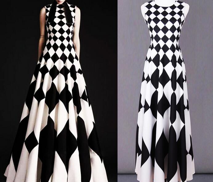 

European and American high-quality catwalk fashion plaid super large dress, Customize