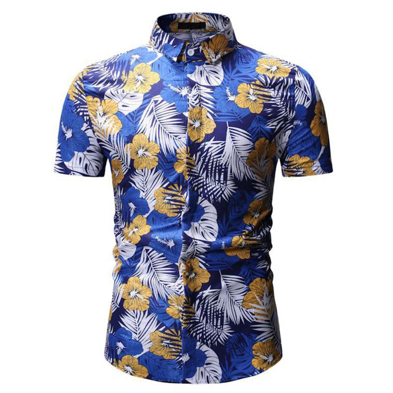 

Slim Large Daily Fashion Beach Print Summer Casual Short Sleeve Men Shirt, Blue