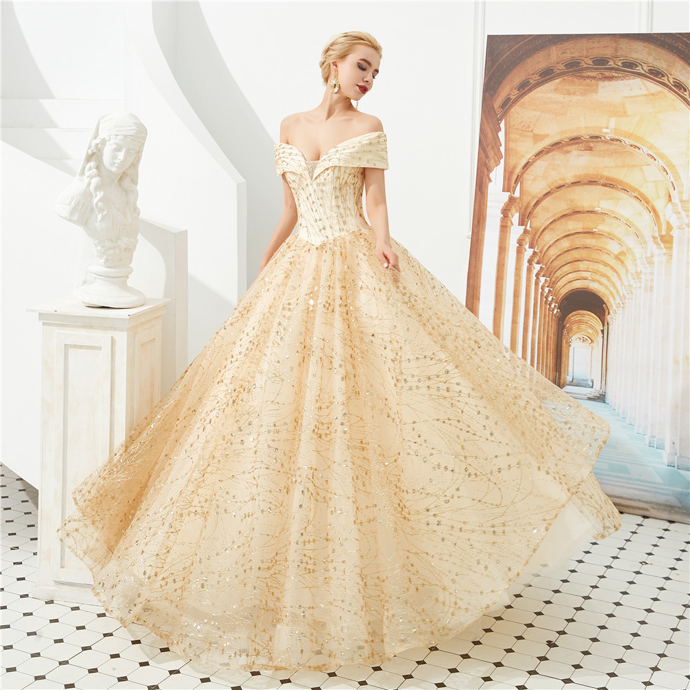 

2019 Sexy Bateau Gold Ball Gown Quinceanera Dresses Sequins Lace Up Plus Size Sweet 16 Dresses Debutante 15 Year Formal Party Dress BQ208, Same as picture