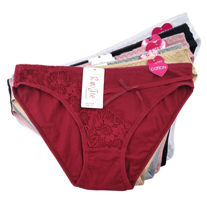 

5pcs Cotton Women's Panties Female Lace Bow Briefs Sexy Underwear Fancy Lingerie Fashion Intimates, Mix color