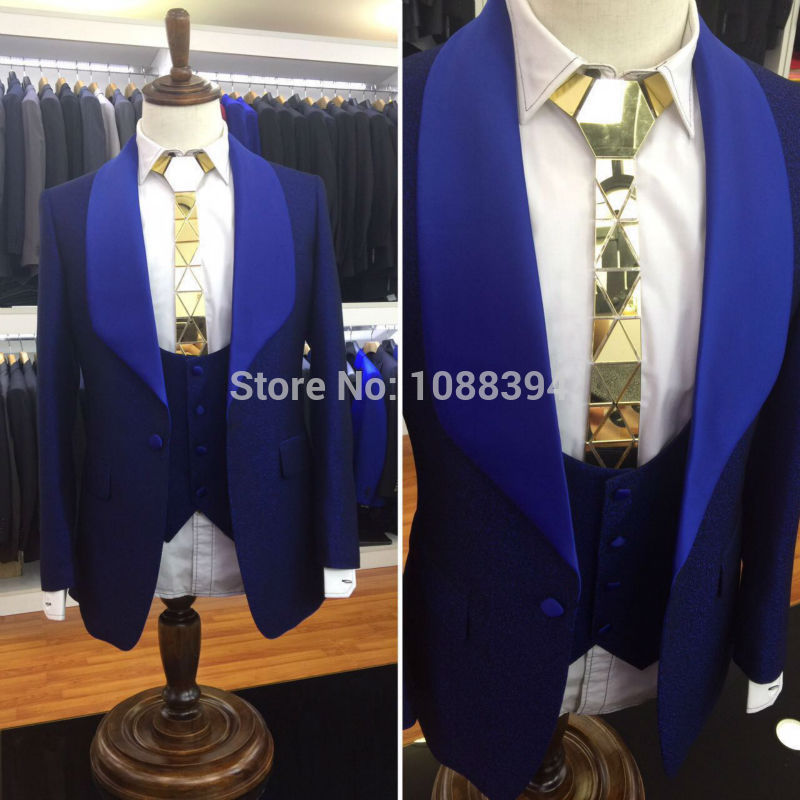 

New Brand 2017 Custom Business Men Suits Royal Blue Lapel Wedding Suits For Men Groom Suit Tuxedo Jacket+Pants+Vest, As picture-14