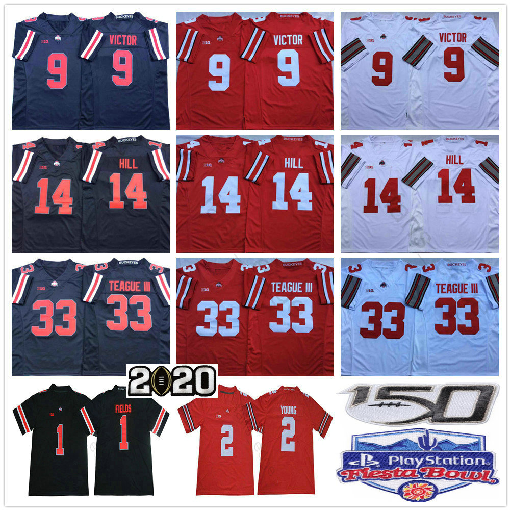 

NCAA Ohio State Buckeyes College Football 9 Binjimen Victor 33 Master Teague III KJ Hill Justin Fields Chase Young Stitched Fiesta Bowl 150TH Jerseys, As picture