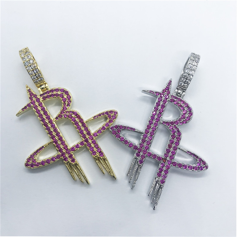 

Iced Out Rocket Team LOGO Pendant Necklace Gold Silver Copper Material Chain Fashion Mens Hip Hop Jewelry Gift