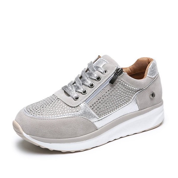 

Fashion Woman Sneakers Water Drill Side Zipper Wedge Heel Thick Water Platform Trainers England Heighten Board Casual Shoes Big Size, Black