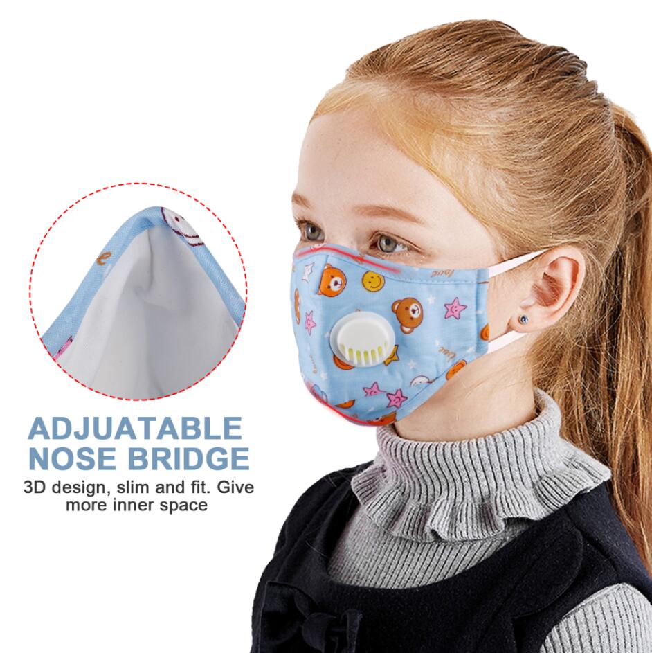 

Kids Cartoon mask Reusable Face Mask for children with valve 5 layers PM2.5 dust-proof KN90 mask protective masks