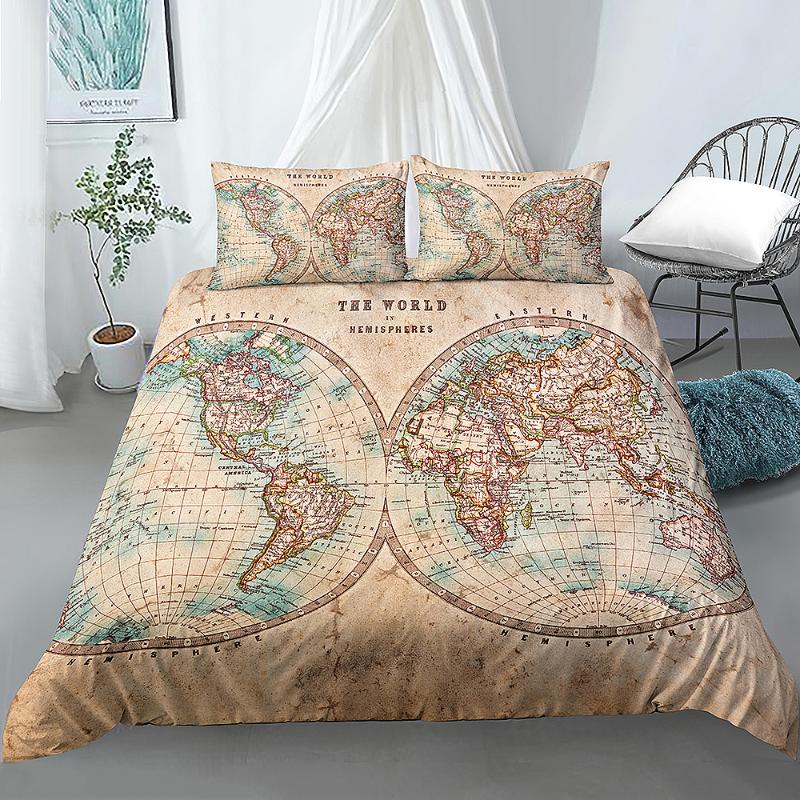 

Vintage Printed 2/3Pcs Duvet Cover and Pillow Case Bedding Sets Comforter Cover Duvet Set Home Textile, Set 2